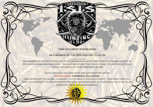 ISIS Hunting Club Certificate of Donation