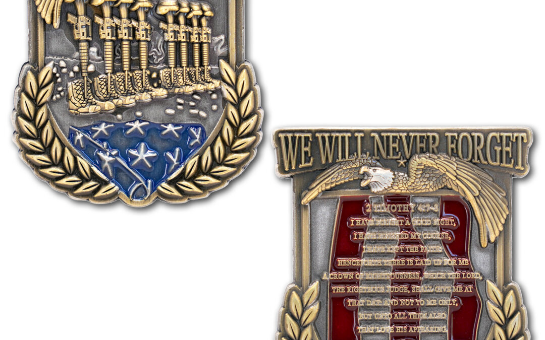 We Will Never Forget Memorial Timothy 4:7-8 Military Devil Dog Veteran Collectible Challenge Coin