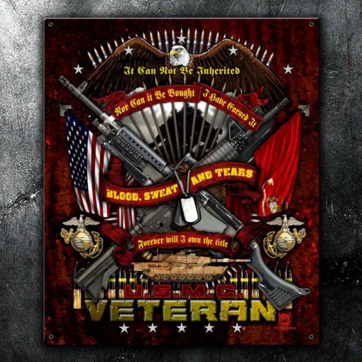 USMC Veteran Blood Sweat and Tears Vintage Sign