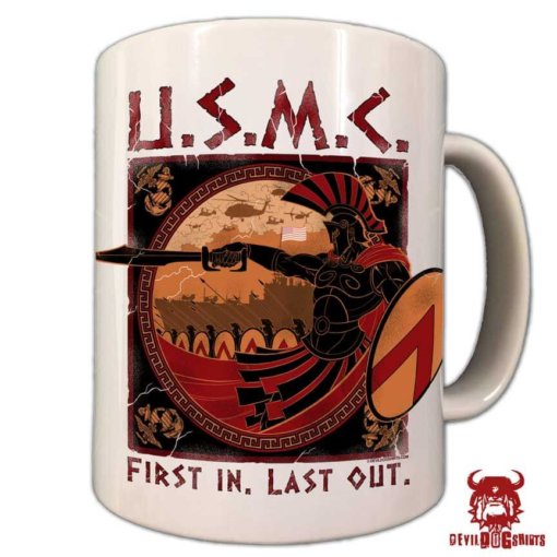 USMC Spartan First In Last Out Coffee Mug