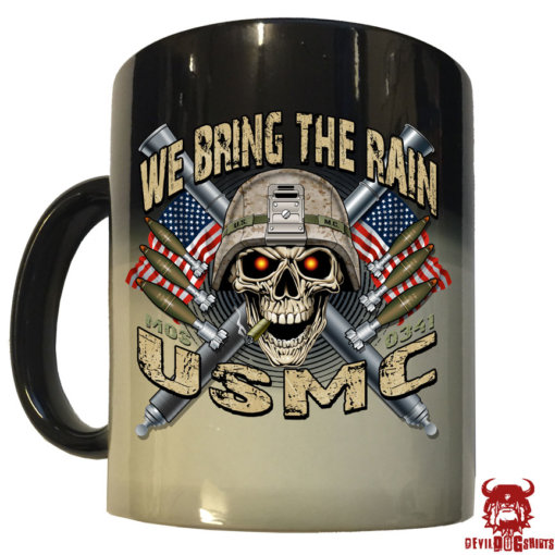 USMC Mortarman We Bring the Rain Marine Corps Heat Activated Coffee Mug