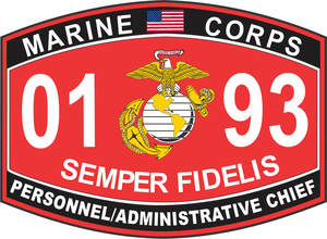 U.S.M.C 0193 MOS Personnel Administrative Chief Marine Corps Decal