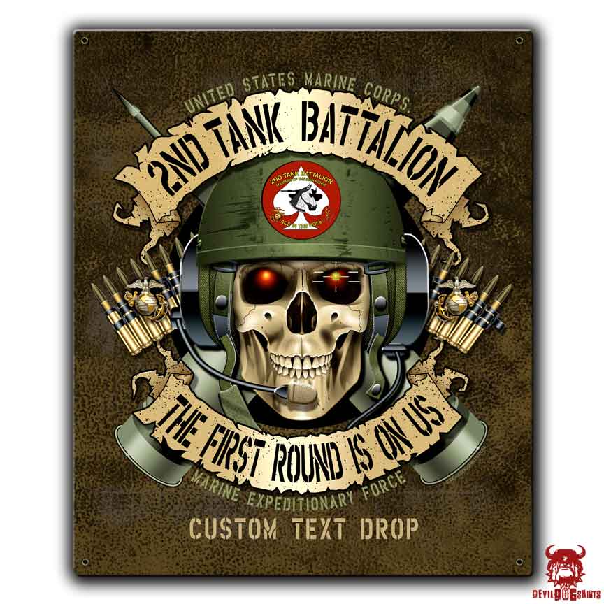 2nd Tank Battalion Marine Corps Vintage Sign