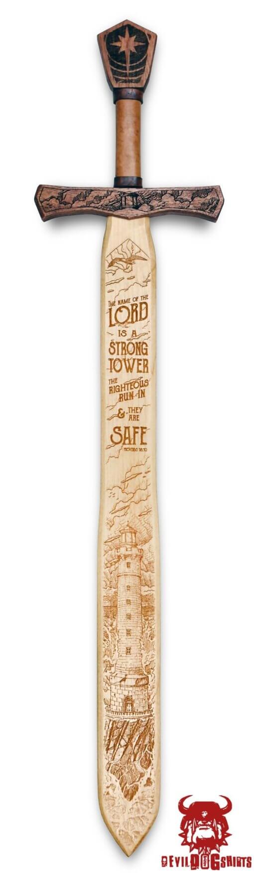 USMC The Name of The Lord is a Strong Tower Wood Sword