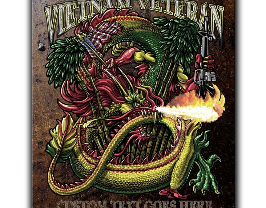 Vietnam Veteran Dragon Ribbon and M-16 Custom 12 x 15 Inch Vintage Sign